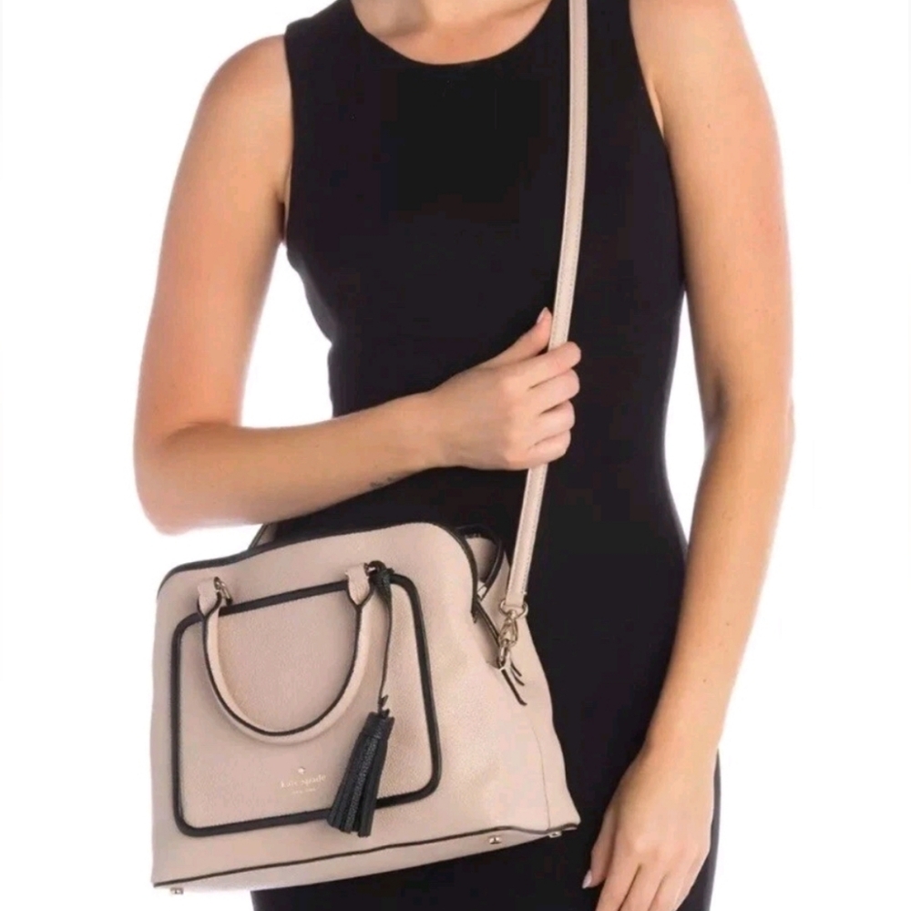 Kate Spade New York Evangelie Satchel - Pebbled Leather- Pale Pink & Black